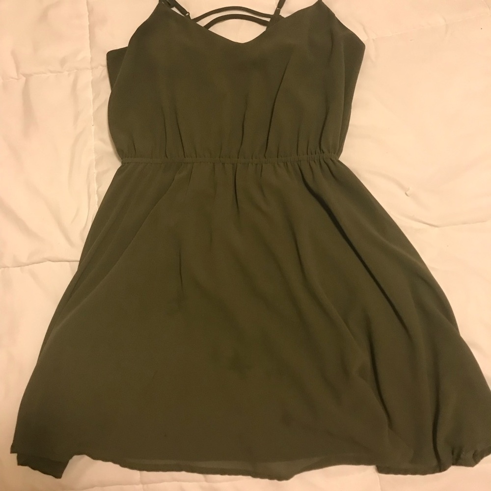 Green fit and flare chiffon dress